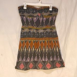 Strapless Tribal/Geometric Shape Print Mini Dress, Size Medium, Forever 21